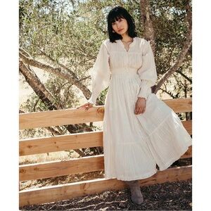 Cleobella Maxi Dress Taylor Ivory Gold Metallic Stripe long Sleeve Cottagecore